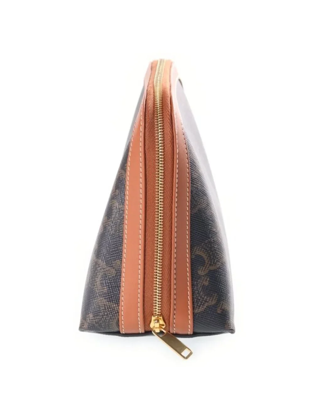 Celine Triomphe Pouch Makeup Brown Leather Gold